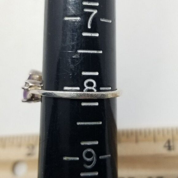 Vintage Avon Sterling Silver Purple Pear Shape Rhinestone Ring, Size 8 Band - Picture 6 of 9